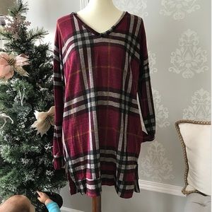 Red Plaid Tunic with Pockets
